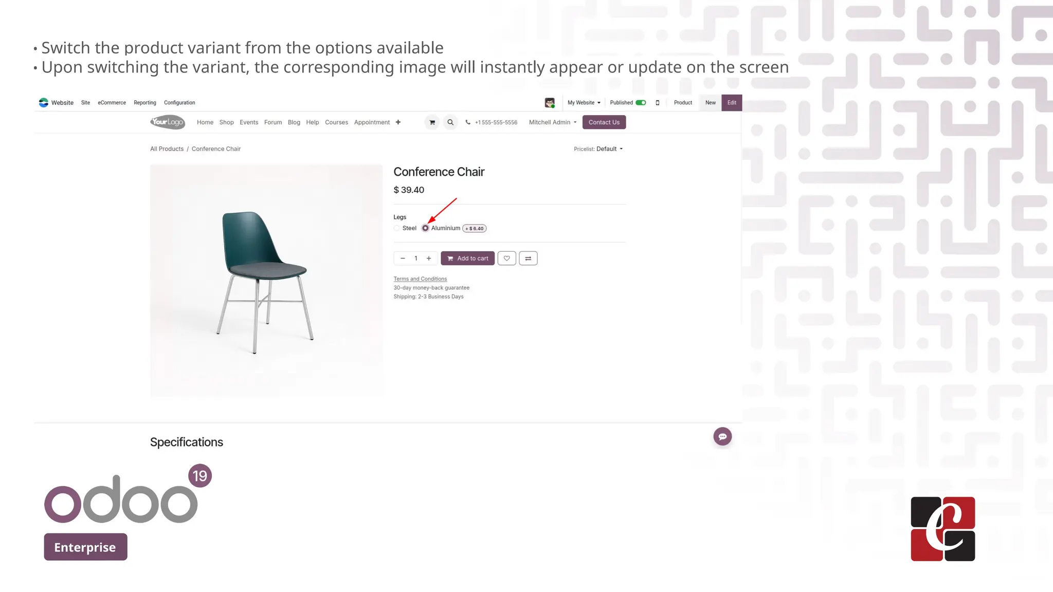 Enterprise
• Switch the product variant from the options available
• Upon switching the variant, the corresponding image will instantly appear or update on the screen