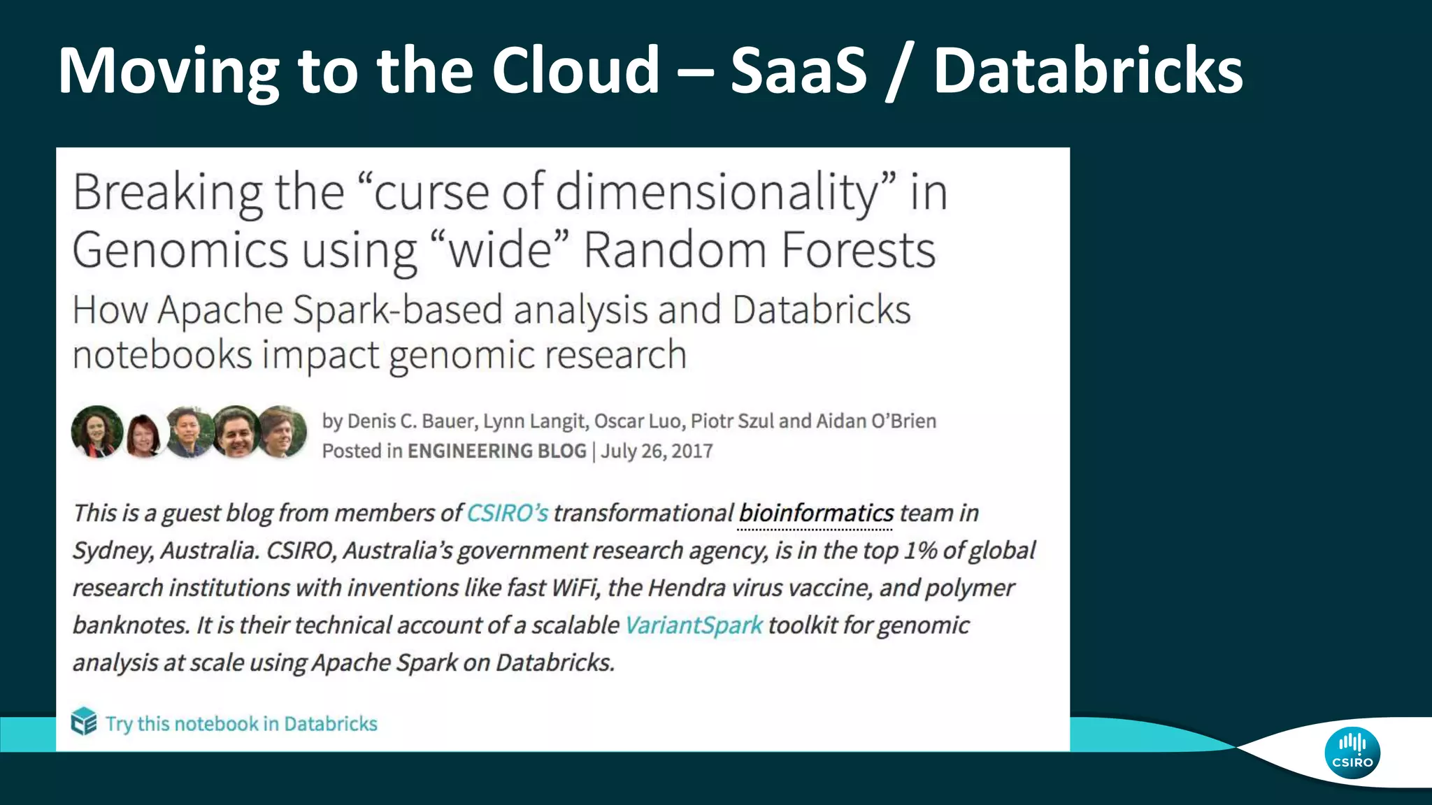 Moving to the Cloud – SaaS / Databricks
 