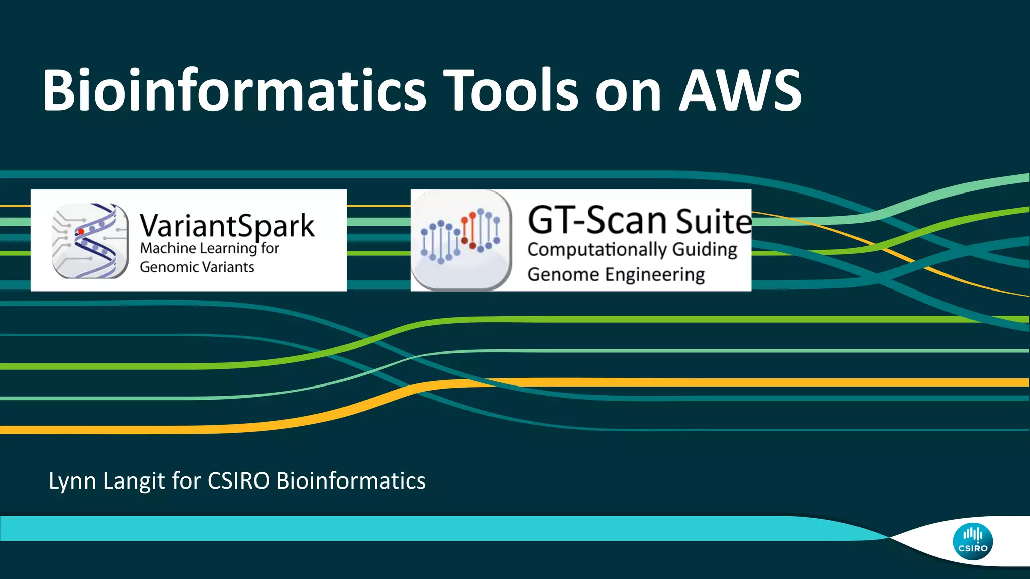 Bioinformatics Tools on AWS
Lynn Langit for CSIRO Bioinformatics
 