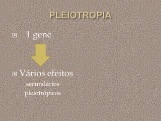  1 gene
 Vários efeitos
secundários
pleiotrópicos
 