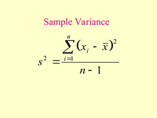 Formula Variance Analysis Introduction Statistics Data STATISTICS VARIANCE INTRODUCTORY PRESENTATION.ppt