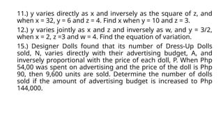 Variation Problem For Algebra 2 Variation problem solving and quiz .pptx