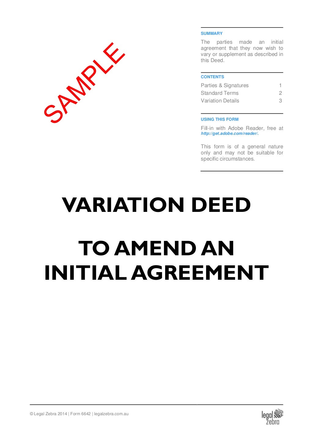Variation Deed (To Amend an Initial Agreement) Template - SampleVariation Deed (To Amend an Initial Agreement) Template - Sample