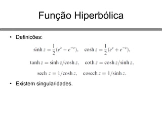 •Definições: 
•Existem singularidades. 
Função Hiperbólica  