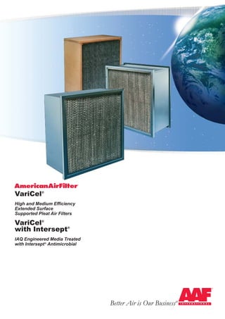 VariCel®
High and Medium Efficiency
Extended Surface
Supported Pleat Air Filters
VariCel®
with Intersept®
IAQ Engineered Media Treated
with Intersept®
Antimicrobial
Better Air is Our BusinessR
 