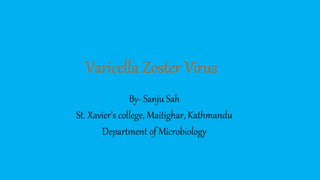 Varicella Zoster Virus
By- Sanju Sah
St. Xavier’s college, Maitighar, Kathmandu
Department of Microbiology
 