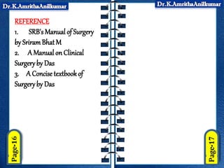 REFERENCE
1. SRB's Manual of Surgery
by SriramBhat M
2. A Manual on Clinical
Surgeryby Das
3. A Concise textbookof
Surgeryby Das
 