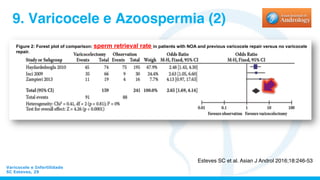 Varicocele e Infertilidade
SC Esteves, 29
9. Varicocele e Azoospermia (2)
Figure 2: Forest plot of comparison: sperm retrieval rate in patients with NOA and previous varicocele repair versus no varicocele
repair.
Esteves SC et al. Asian J Androl 2016;18:246-53
 