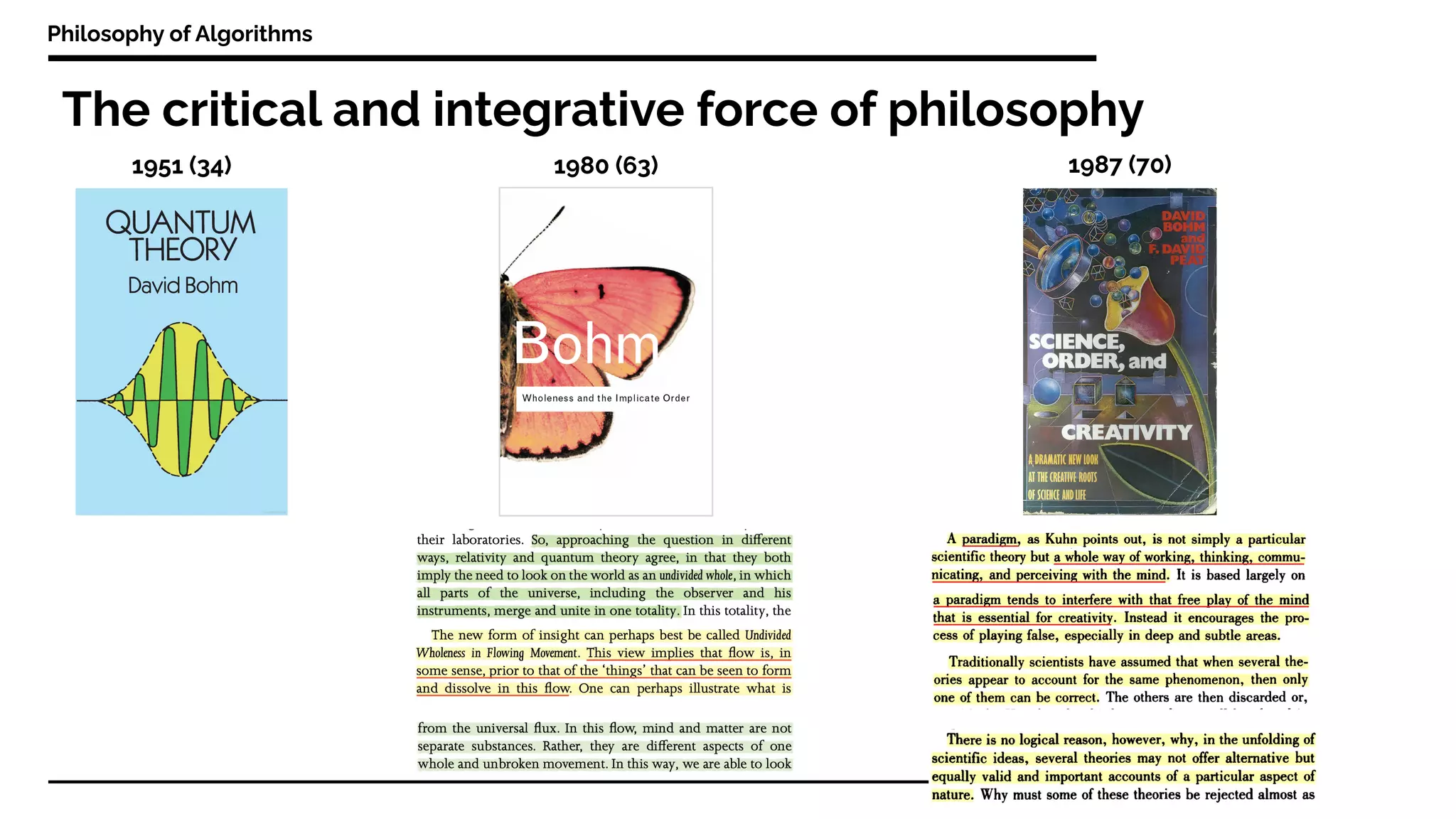The critical and integrative force of philosophy
Philosophy of Algorithms
1951 (34) 1980 (63) 1987 (70)
 