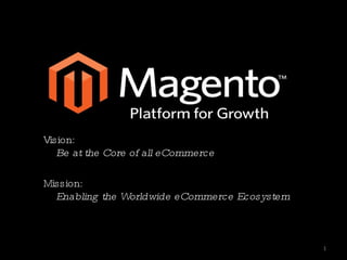 Vision:  Be at the Core of all eCommerce Mission: Enabling the Worldwide eCommerce Ecosystem 