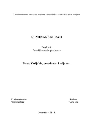 Varijabla, pouzdanost i valjanost | DOC