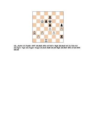 16...Axh4 17.Txd6+ Rf7 18.Rd5 Af6 19.Td7+ Rg6 20.Re6 h4 21.Td1 h3
22.Tg1+ Tg2 23.Txg2+ hxg2 24.Ac5 Ad8 25.b4 Rg5 26.Rd7 Af6 27.b5 Rf4
28.b6
 