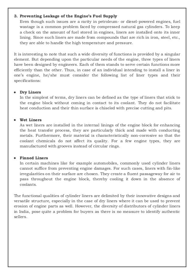 Various Functions of a Cylinder Liner and its Types
