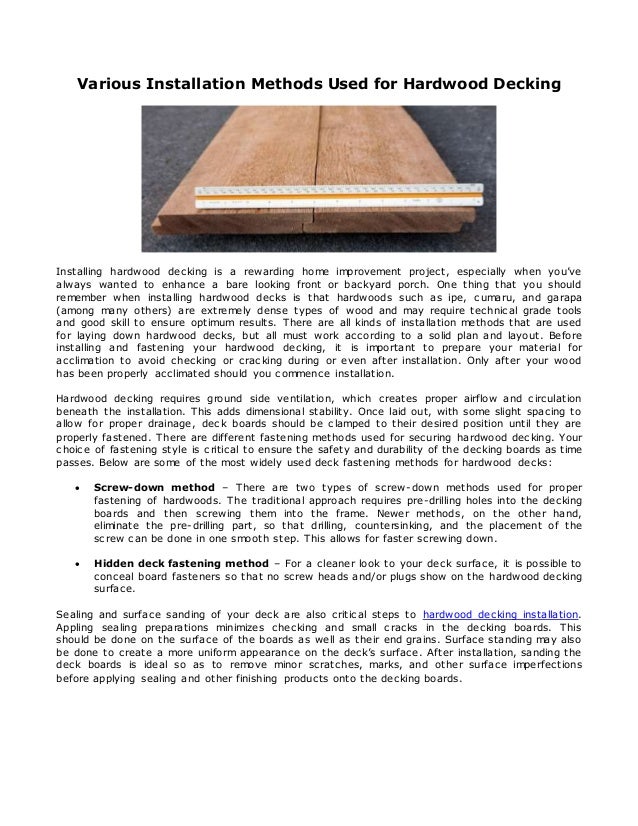 Various Installation Methods Used For Hardwood Decking