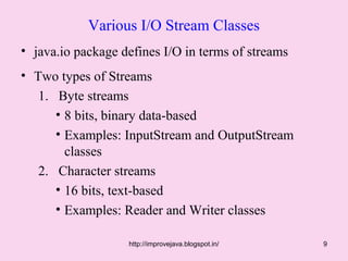 types of stream classes in java