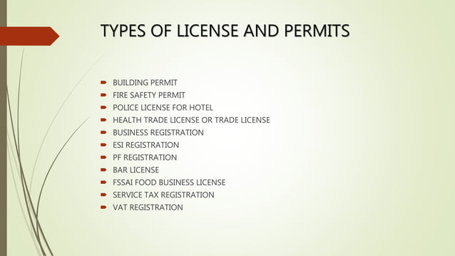 Various license and permits required to open a star hotel | PPT | Free ...