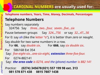 Various types for numbers in English for listening and speaking | PPT