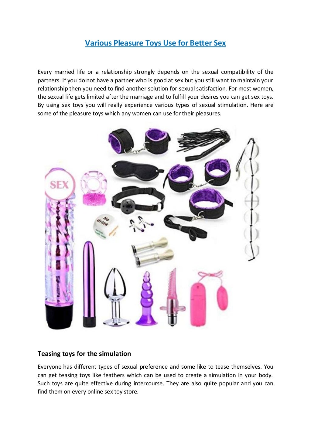 Various Pleasure Toys Use For Better Sex