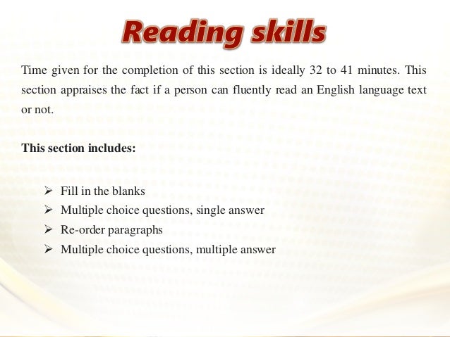 Various Sections of the Pearson Test of English