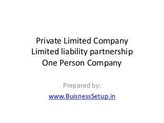 Private Limited Company
Limited liability partnership
One Person Company
Prepared by:
www.BuisnessSetup.in
 