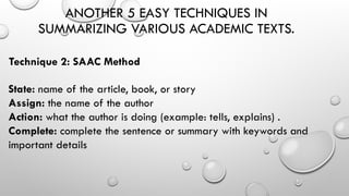 Various Techniques in Summarizing the Academic Text.pptx