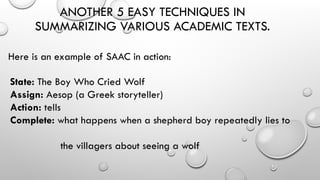 Saac Method Sample Various Techniques in Summarizing the Academic Text.pptx