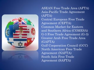 ASEAN Free Trade Area (AFTA)
Asia-Pacific Trade Agreement
(APTA)
Central European Free Trade
Agreement (CEFTA)
Common Mark...