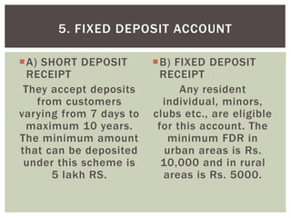 A) SHORT DEPOSIT
RECEIPT
They accept deposits
from customers
varying from 7 days to
maximum 10 years.
The minimum amount
...