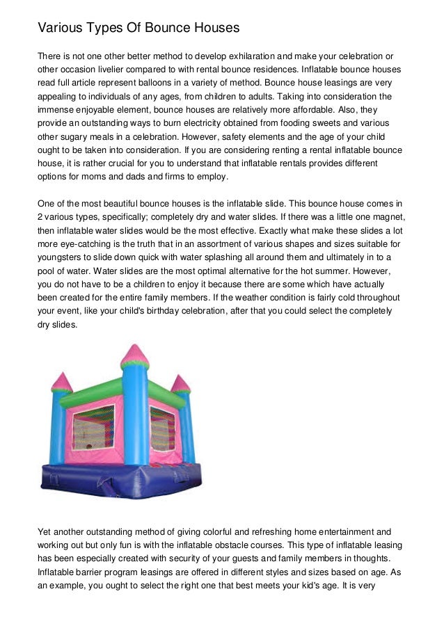 Various Types Of Bounce Houses