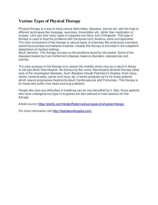 Various types of physical therapy