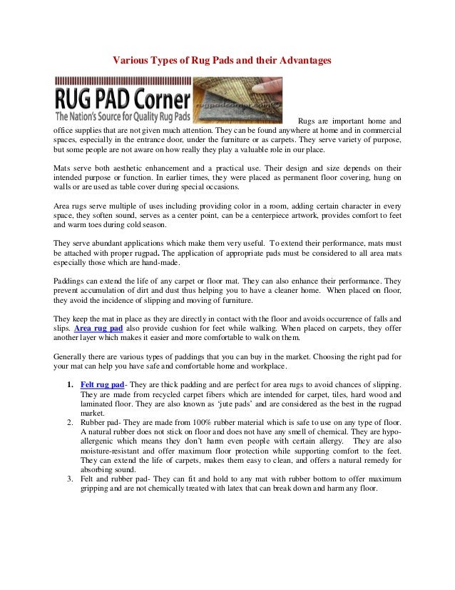 Various types of rug pads and their advantages