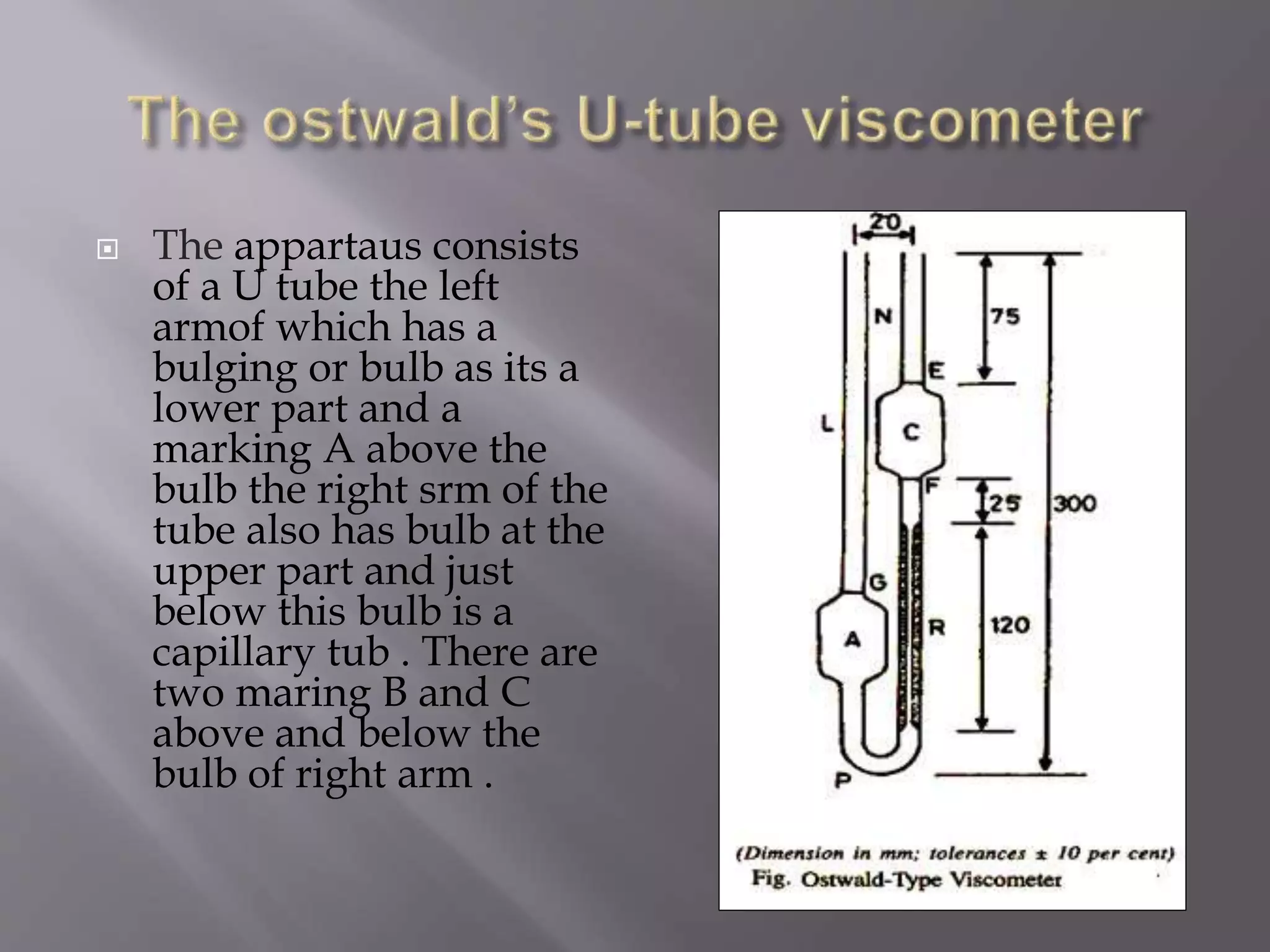  The appartaus consists
of a U tube the left
armof which has a
bulging or bulb as its a
lower part and a
marking A above the
bulb the right srm of the
tube also has bulb at the
upper part and just
below this bulb is a
capillary tub . There are
two maring B and C
above and below the
bulb of right arm .
 