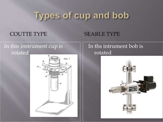 COUTTE TYPE SEARLE TYPE
In this instrument cup is
rotated
In ths intrument bob is
rotated
 