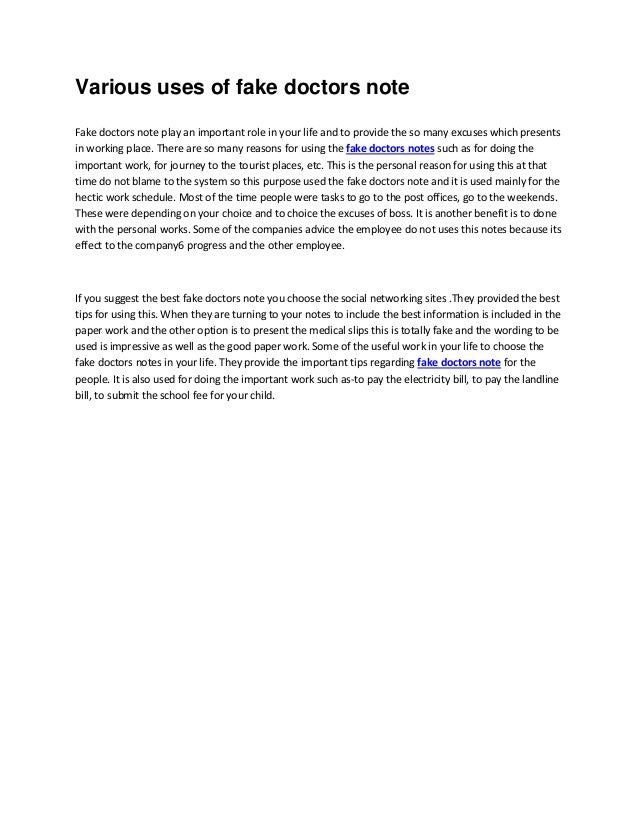 various uses of fake doctors note doctos note