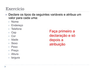 Variáveis, constantes e tipos de dados | PPTX