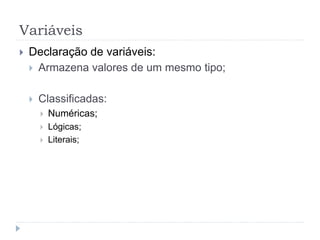 Variáveis, constantes e tipos de dados | PPTX