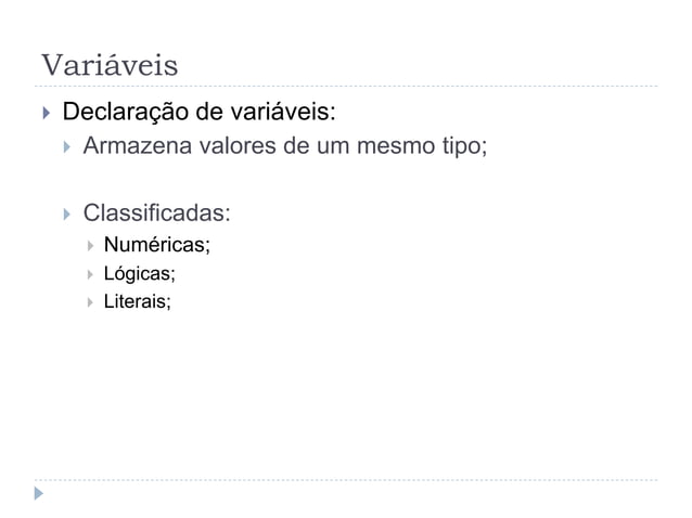 Variáveis, constantes e tipos de dados | PPT