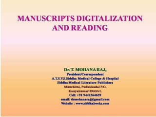 Varmam and Siddha Manuscript Digitalization