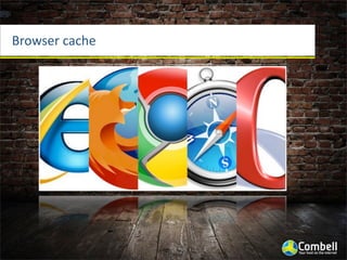 Browser	
  cache:	
  expira*on
Expires:	
  Sun,	
  25	
  Jun	
  2006	
  14:57:12	
  
Cache-­‐Control:	
  max-­‐age=86400,	...
