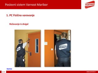 Poslovni sistem Varnost Maribor
18-76 www.varnost.si
Reševanje iz dvigal
1. PC Fizično varovanje
Storitve
 