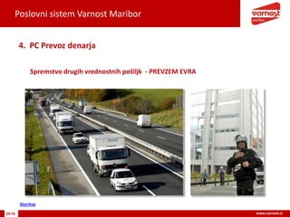 Poslovni sistem Varnost Maribor
29-76 www.varnost.si
Spremstvo drugih vrednostnih pošiljk - PREVZEM EVRA
4. PC Prevoz denarja
Storitve
 