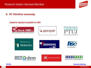 Poslovni sistem Varnost Maribor
51-76 www.varnost.si
Uspešno izpeljani projekti za CNS
6. PC Tehnično varovanje
Storitve Varstveni inženiring
 