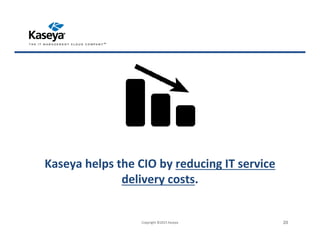 Kaseya helps the CIO by reducing IT service
delivery costs.
Copyright ©2015 Kaseya 20
 