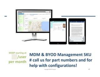 MDM & BYOD Management SKU
# call us for part numbers and for
help with configurations!
MSRP starting at
$1/user
per month
Copyright ©2015 Kaseya 47
 