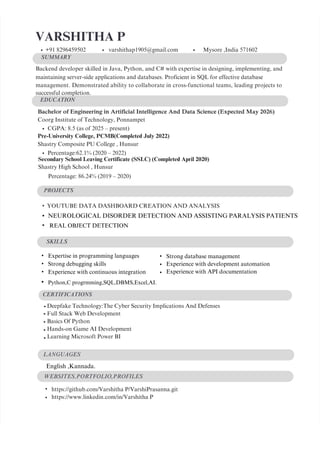 VARSHITHA RESUME @2004 HBDHAUHDIAUSFIUDA | PDF