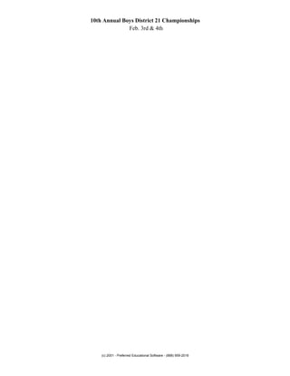 10th Annual Boys District 21 Championships
              Feb. 3rd & 4th




    (c) 2001 - Preferred Educational Software - (888) 959-2016
 