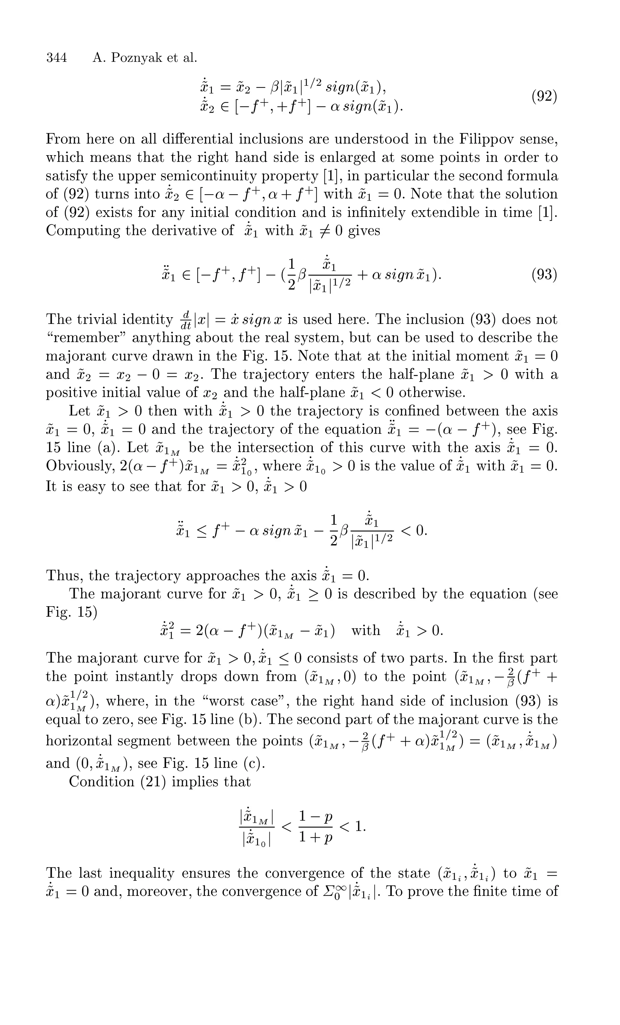 Ü½ Ü¾  ¬ Ü½
½ ¾
× Ò´Ü½µ
Ü¾ ¾   ·
· ·
 «× Ò´Ü½µ
´ ¾µ
ÖÓÑ Ö ÓÒ ÐÐ « Ö ÒØ Ð Ò ÐÙ× ÓÒ× Ö ÙÒ Ö×ØÓÓ Ò Ø Ð ÔÔÓÚ × Ò× ¸
Û Ñ Ò× Ø Ø Ø Ö Ø Ò × × ÒÐ Ö Ø ×ÓÑ ÔÓ ÒØ× Ò ÓÖ Ö ØÓ
× Ø × Ý Ø ÙÔÔ Ö × Ñ ÓÒØ ÒÙ ØÝ ÔÖÓÔ ÖØÝ ½ ¸ Ò Ô ÖØ ÙÐ Ö Ø × ÓÒ ÓÖÑÙÐ
Ó ´ ¾µ ØÙÖÒ× ÒØÓ Ü¾ ¾  «  ·
«· ·
Û Ø Ü½ ¼º ÆÓØ Ø Ø Ø ×ÓÐÙØ ÓÒ
Ó ´ ¾µ Ü ×Ø× ÓÖ ÒÝ Ò Ø Ð ÓÒ Ø ÓÒ Ò × Ò¬Ò Ø ÐÝ ÜØ Ò Ð Ò Ø Ñ ½ º
ÓÑÔÙØ Ò Ø Ö Ú Ø Ú Ó Ü½ Û Ø Ü½ ¼ Ú ×
Ü½ ¾   · ·
 ´
½
¾
¬
Ü½
Ü½
½ ¾
· «× ÒÜ½µ ´ ¿µ
Ì ØÖ Ú Ð ÒØ ØÝ Ø Ü Ü× ÒÜ × Ù× Ö º Ì Ò ÐÙ× ÓÒ ´ ¿µ Ó × ÒÓØ
Ö Ñ Ñ Ö ÒÝØ Ò ÓÙØ Ø Ö Ð ×Ý×Ø Ñ¸ ÙØ Ò Ù× ØÓ × Ö Ø
Ñ ÓÖ ÒØ ÙÖÚ Ö ÛÒ Ò Ø º ½ º ÆÓØ Ø Ø Ø Ø Ò Ø Ð ÑÓÑ ÒØ Ü½ ¼
Ò Ü¾ Ü¾   ¼ Ü¾º Ì ØÖ ØÓÖÝ ÒØ Ö× Ø Ð ¹ÔÐ Ò Ü½ ¼ Û Ø
ÔÓ× Ø Ú Ò Ø Ð Ú ÐÙ Ó Ü¾ Ò Ø Ð ¹ÔÐ Ò Ü½ ¼ ÓØ ÖÛ × º
Ä Ø Ü½ ¼ Ø Ò Û Ø Ü½ ¼ Ø ØÖ ØÓÖÝ × ÓÒ¬Ò ØÛ Ò Ø Ü ×
Ü½ ¼¸ Ü½ ¼ Ò Ø ØÖ ØÓÖÝ Ó Ø ÕÙ Ø ÓÒ Ü½  ´«   ·
µ¸ × º
½ Ð Ò ´ µº Ä Ø Ü½Å Ø ÒØ Ö× Ø ÓÒ Ó Ø × ÙÖÚ Û Ø Ø Ü × Ü½ ¼º
Ç Ú ÓÙ×ÐÝ¸ ¾´«  ·
µÜ½Å Ü¾
½¼
¸ Û Ö Ü½¼ ¼ × Ø Ú ÐÙ Ó Ü½ Û Ø Ü½ ¼º
ÁØ × ×Ý ØÓ × Ø Ø ÓÖ Ü½ ¼¸ Ü½ ¼
Ü½
·
 «× ÒÜ½   ½
¾
¬
Ü½
Ü½
½ ¾
¼
Ì Ù×¸ Ø ØÖ ØÓÖÝ ÔÔÖÓ × Ø Ü × Ü½ ¼
Ì Ñ ÓÖ ÒØ ÙÖÚ ÓÖ Ü½ ¼¸ Ü½ ¼ × × Ö Ý Ø ÕÙ Ø ÓÒ ´×
º ½ µ
Ü¾
½ ¾´«   ·
µ´Ü½Å  Ü½µ Û Ø Ü½ ¼
Ì Ñ ÓÖ ÒØ ÙÖÚ ÓÖ Ü½ ¼ Ü½ ¼ ÓÒ× ×Ø× Ó ØÛÓ Ô ÖØ×º ÁÒ Ø ¬Ö×Ø Ô ÖØ
Ø ÔÓ ÒØ Ò×Ø ÒØÐÝ ÖÓÔ× ÓÛÒ ÖÓÑ ´Ü½Å ¼µ ØÓ Ø ÔÓ ÒØ ´Ü½Å  ¾
¬´ ·
·
«µÜ½ ¾
½Å µ Û Ö ¸ Ò Ø ÛÓÖ×Ø × ¸ Ø Ö Ø Ò × Ó Ò ÐÙ× ÓÒ ´ ¿µ ×
ÕÙ Ð ØÓ Þ ÖÓ¸ × º ½ Ð Ò ´ µº Ì × ÓÒ Ô ÖØ Ó Ø Ñ ÓÖ ÒØ ÙÖÚ × Ø
ÓÖ ÞÓÒØ Ð × Ñ ÒØ ØÛ Ò Ø ÔÓ ÒØ× ´Ü½Å  ¾
¬´ ·
· «µÜ½ ¾
½Å µ ´Ü½Å Ü½Å µ
Ò ´¼ Ü½Å µ¸ × º ½ Ð Ò ´ µº
ÓÒ Ø ÓÒ ´¾½µ ÑÔÐ × Ø Ø
Ü½Å
Ü½¼
½  Ô
½ · Ô
½
Ì Ð ×Ø Ò ÕÙ Ð ØÝ Ò×ÙÖ × Ø ÓÒÚ Ö Ò Ó Ø ×Ø Ø ´Ü½ Ü½ µ ØÓ Ü½
Ü½ ¼ Ò ¸ ÑÓÖ ÓÚ Ö¸ Ø ÓÒÚ Ö Ò Ó ¦½¼ Ü½ º ÌÓ ÔÖÓÚ Ø ¬Ò Ø Ø Ñ Ó
344 A. Poznyak et al.
 