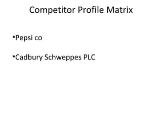 Competitor Profile Matrix Pepsi co Cadbury Schweppes PLC 