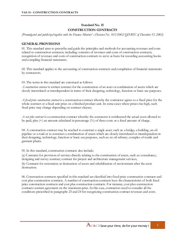 vietnam accounting standards vas 15 construction contracts construction agreement