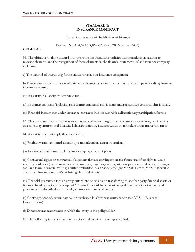 Vietnam Accounting Standards VAS 19 Insurance Contract